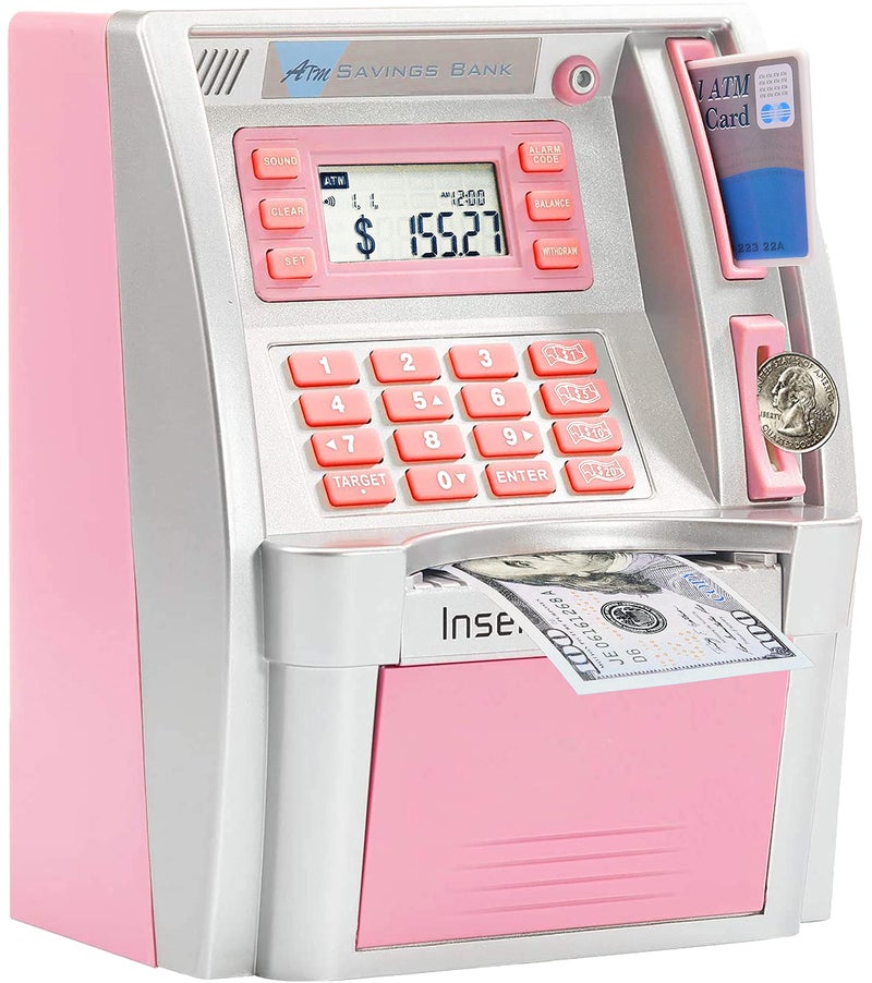 GoodsFederation ATM Piggy Bank for Real Money for Kids Adults,Toy Money Bank with Card,Password,Coin Recognition,Bill Feeder,Balance Calculator,Electronic Money Safe Coin Box,Hot Gift for Boys Girls - Image 1
